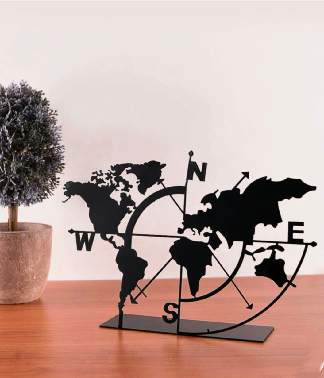 World Map Compass Metal Table Decor